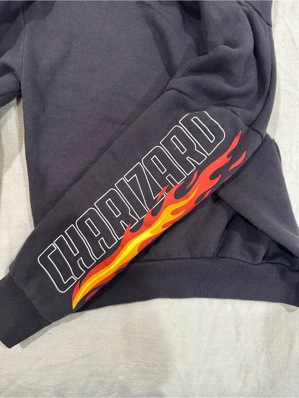 Black Kids Pullover Hoodie with Flame Sleeve and Dragon Graphic